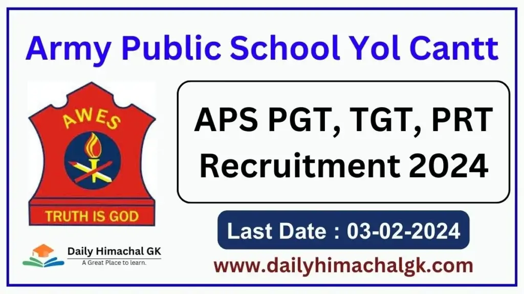 APS Yol Cantt PGT, TGT & PRT Recruitment 2024