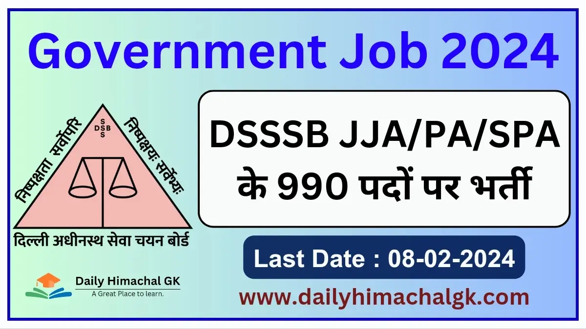 DSSSB 990 Vacancy 2024 Out, Online Recruitment Process Starts For SPAPA & JJA Posts