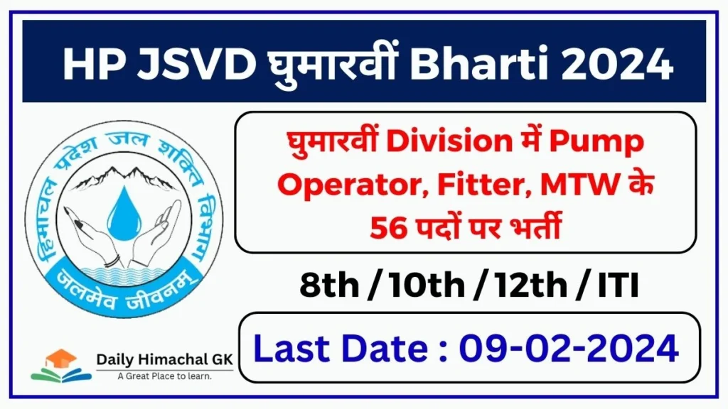 HP Jal Shakti Division Ghumarwin Recruitment 2024