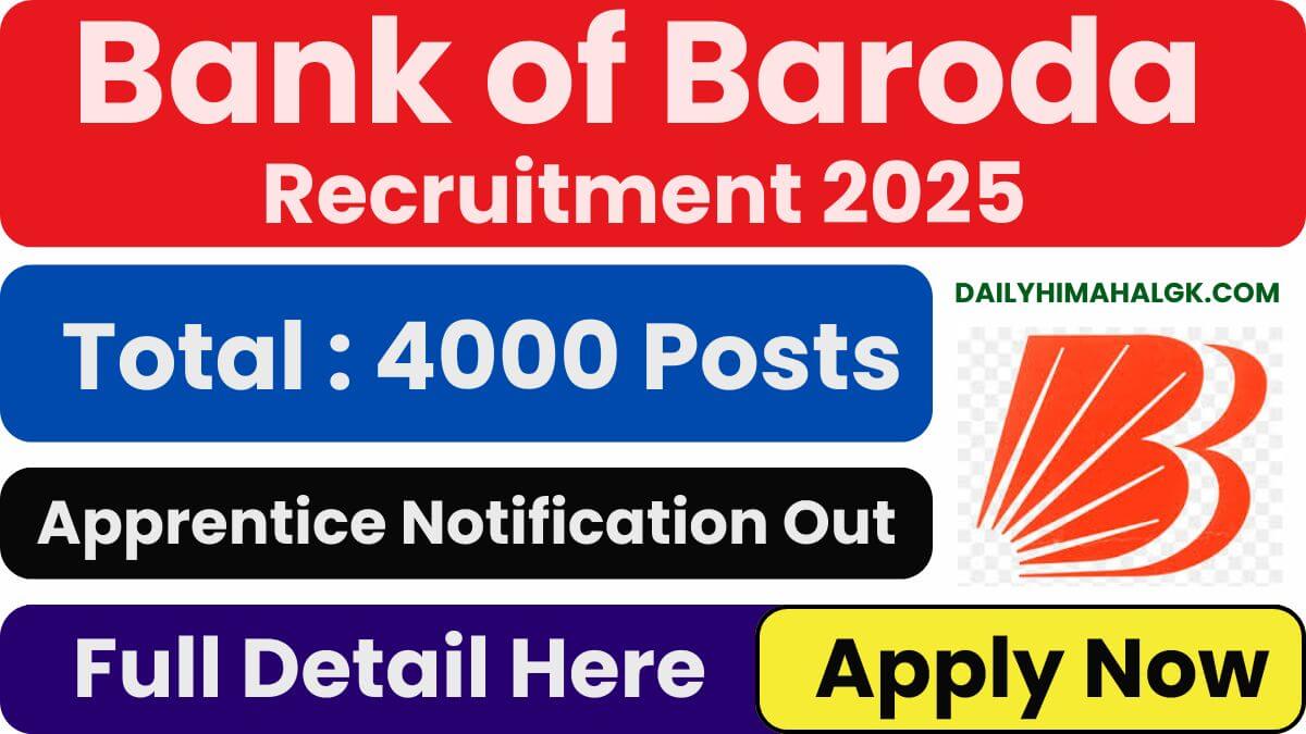 Bank of Baroda Apprentice Recruitment 2025 Notification Out for 4000 Posts