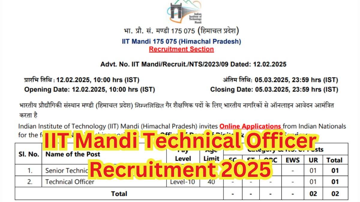 IIT Mandi Technical Officer Recruitment 2025