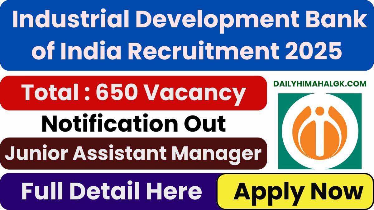 IDBI Bank JAM Junior Assistant Manager Recruitment 2025 Notification Out and Apply for 650 Posts