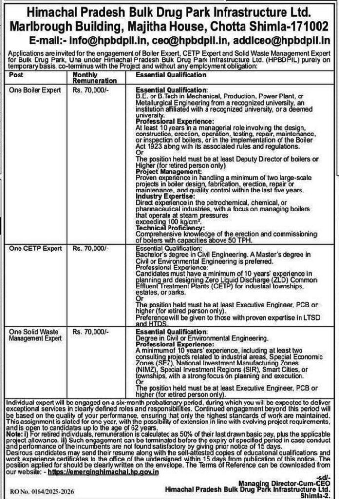 HP Bulk Drug Park Infra Ltd Various Posts 2025