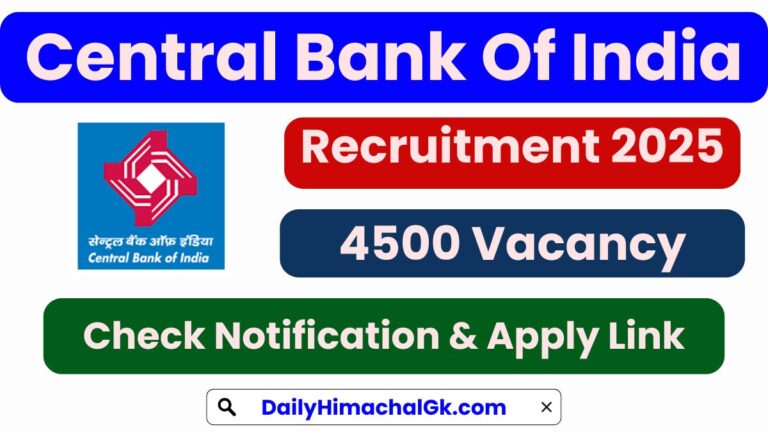 Central Bank of India Recruitment 2025 Apply Online for 4500 Apprentice Posts