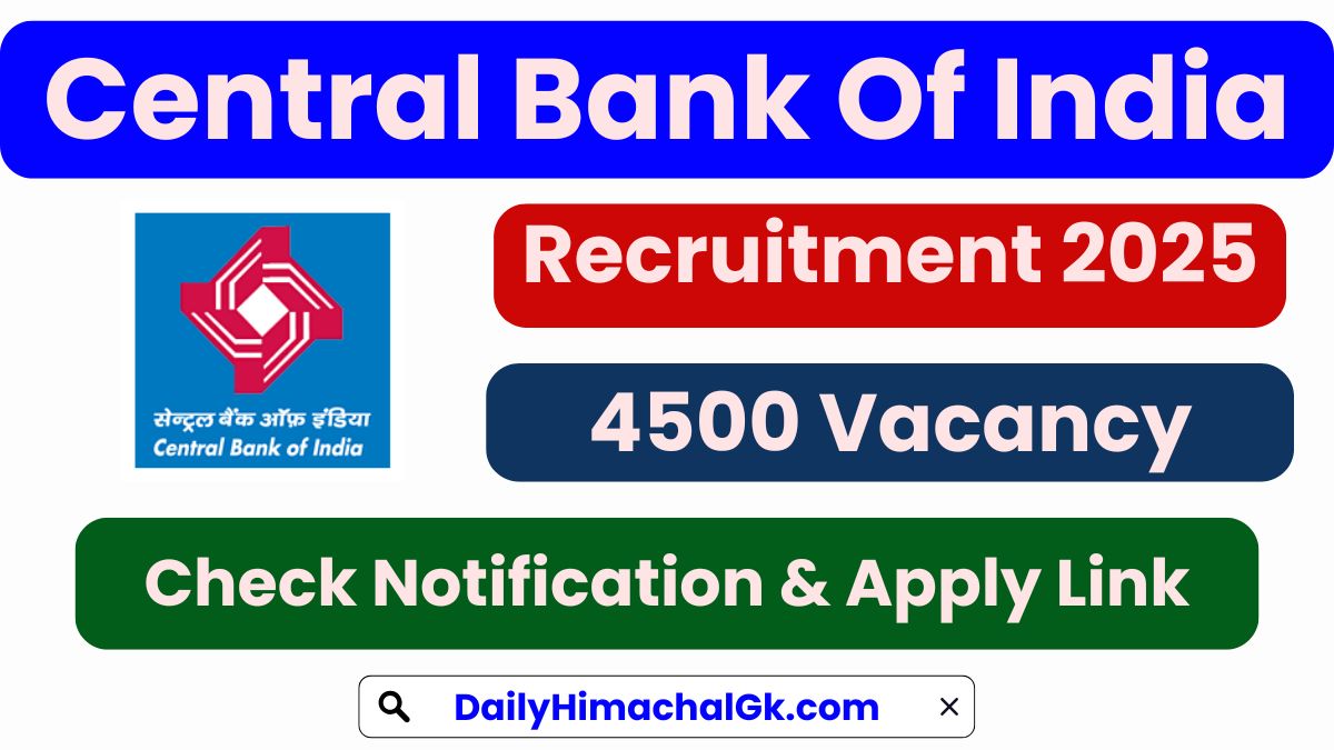 Central Bank of India Recruitment 2025 Apply Online for 4500 Apprentice Posts