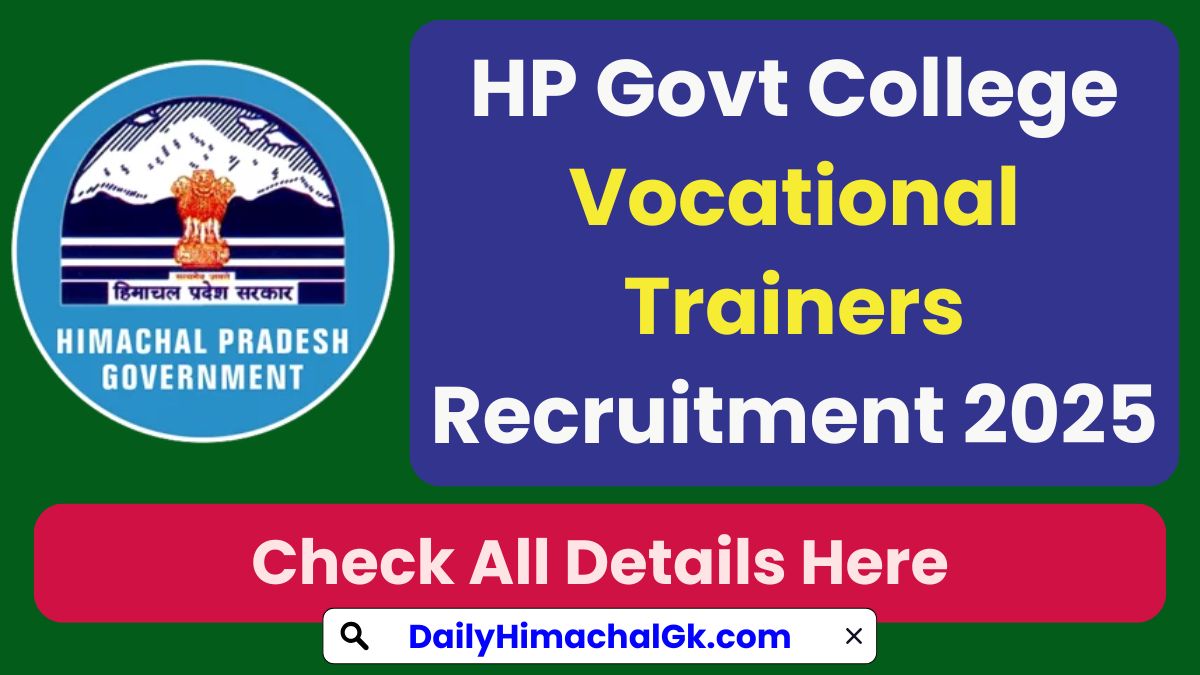 HP Govt College Vocational Trainers Recruitment 2025
