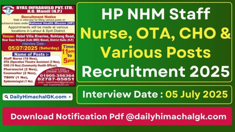 HP NHM Staff Nurse, OTA, CHO & Various Posts Recruitment 2025 Notification out for 46 Posts