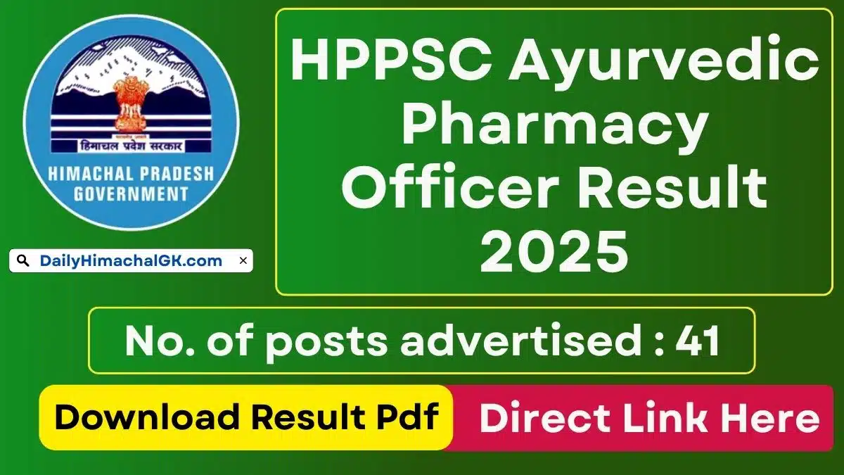 HPPSC Ayurvedic Pharmacy Officer Result 2025 Download Result Pdf @hppsc.hp.gov.in