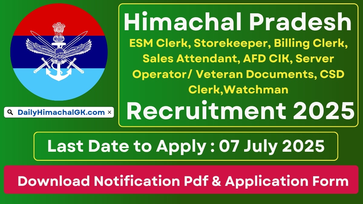 SHQ Yol Military Station Clerk, Storekeeper & Other Posts Recruitment 2025
