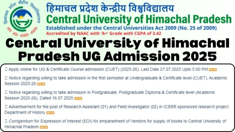Central University of Himachal Pradesh UG Admission 2025 Registration, Dates, Process, Complete Details