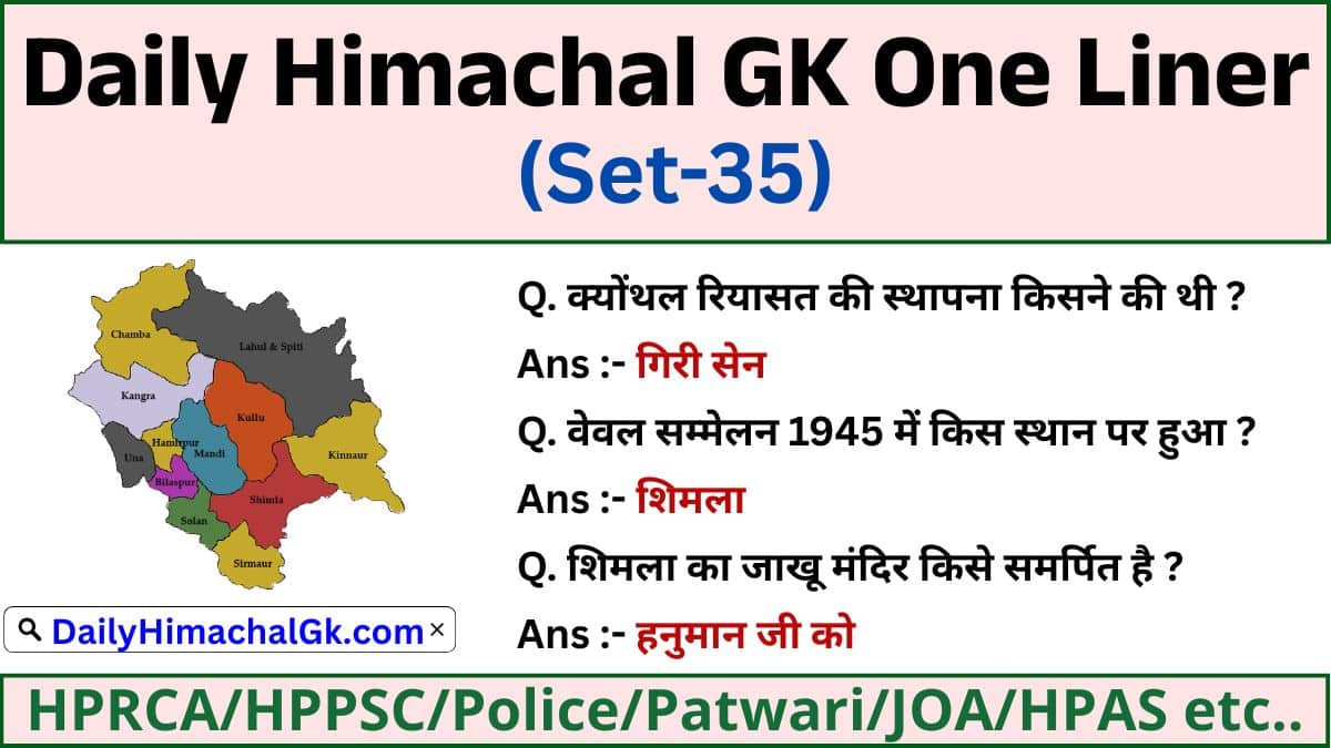 Daily Himachal GK One Liner Set-35