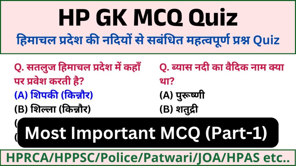 HP GK MCQ Quiz Rivers In Himachal Pradesh (Part-1)