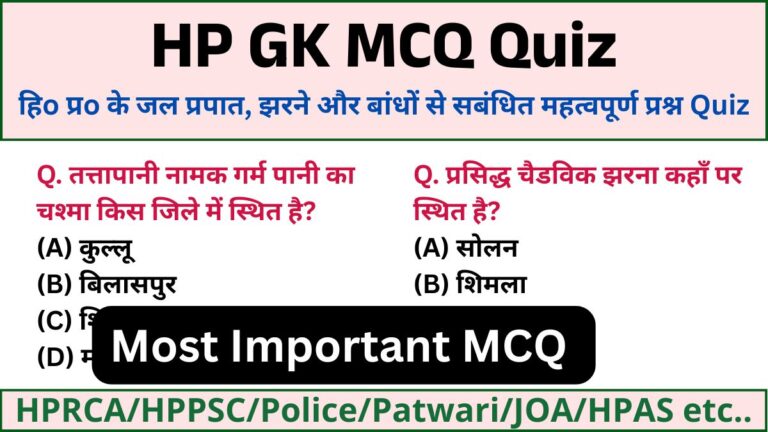 HP GK MCQ Quiz Waterfalls, Falls and Dams in Himachal Pradesh