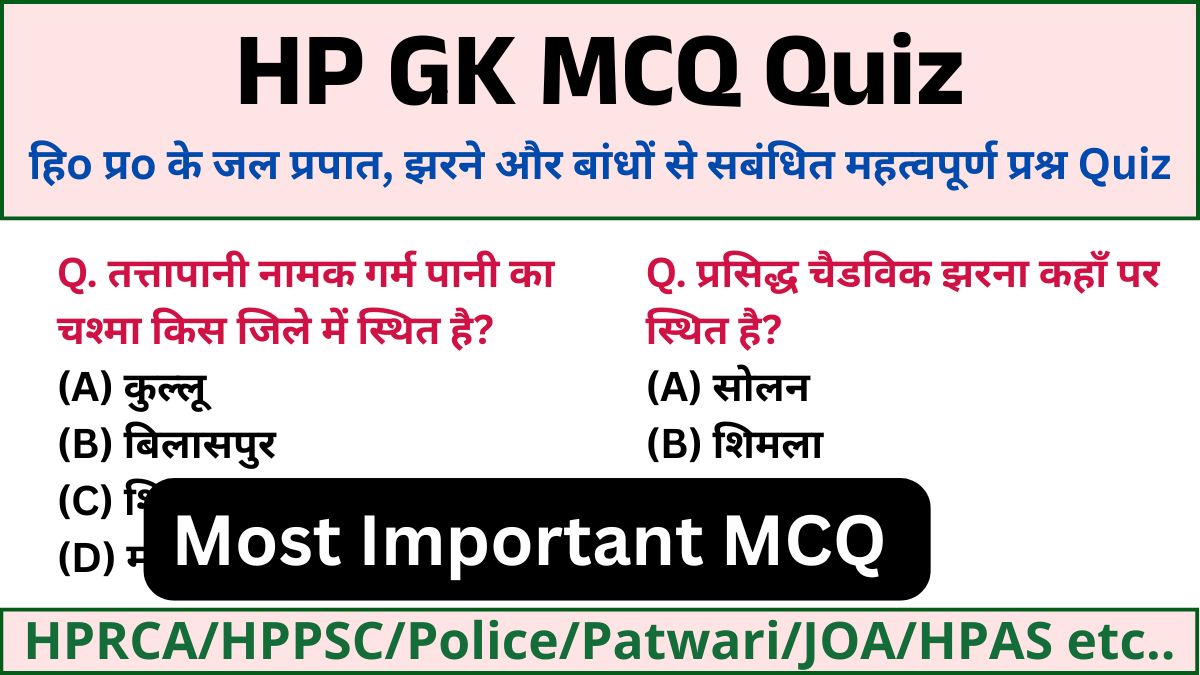 HP GK MCQ Quiz Waterfalls, Falls and Dams in Himachal Pradesh