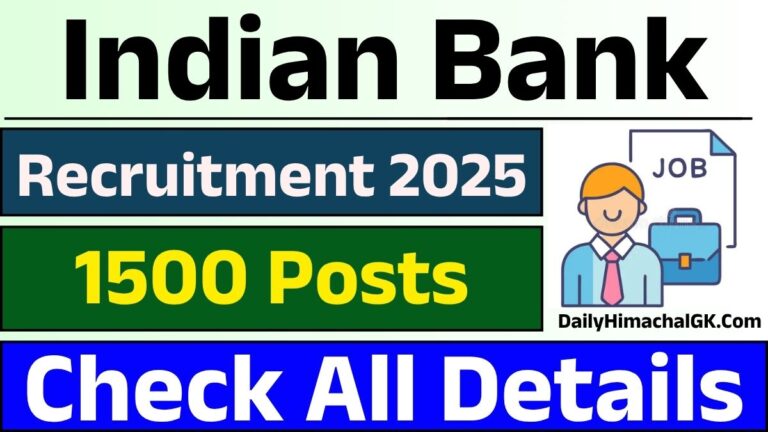 Himachal Indian Bank Apprentice Recruitment 2025 Notification Out for 1500 Posts, Apply Now !!