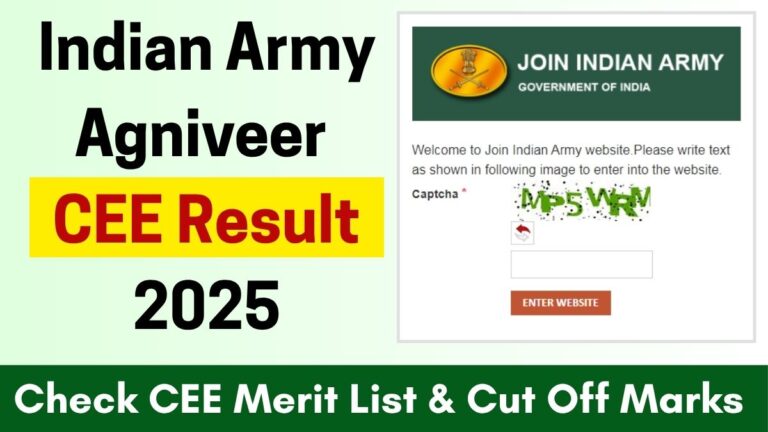 Indian Army Agniveer CEE Result 2025 Live Download Result Pdf at joinindianarmy.nic.in