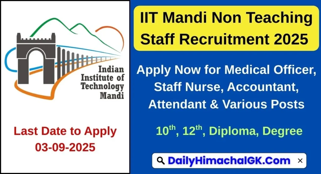 IIT Mandi Non Teaching Staff Recruitment 2025 Apply Now for Medical Officer, Staff Nurse, Accountant, Attendant & Various Posts