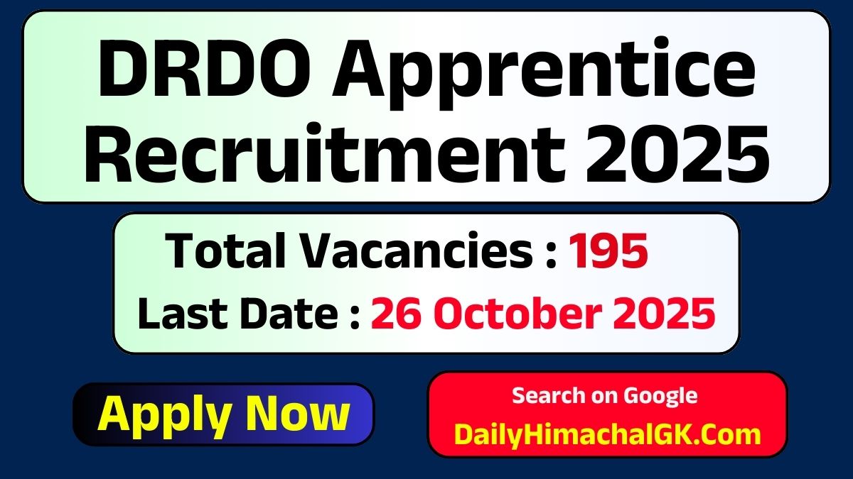 DRDO Apprentice Recruitment 2025 Apply Now for 195 Posts