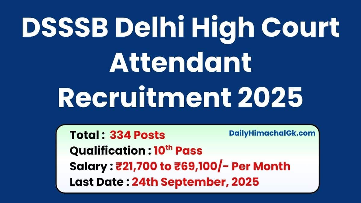 DSSSB Delhi High Court Attendant Recruitment 2025 Notification Out for Various Posts