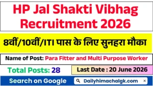 HP JSV Jubbal Para Fitter and Multi Purpose Worker Recruitment 2026Q