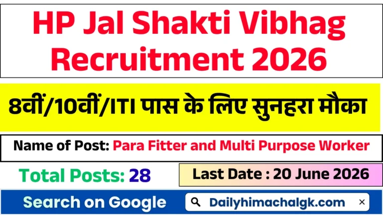 HP JSV Jubbal Para Fitter and Multi Purpose Worker Recruitment 2026Q