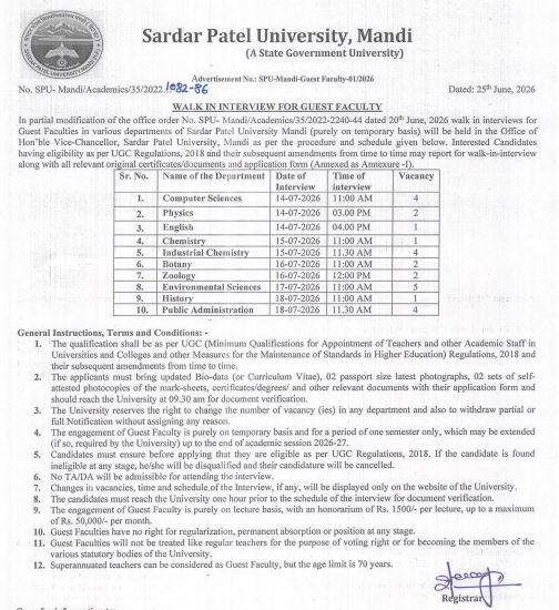 SPU Mandi Guest Faculty Recruitment 2026