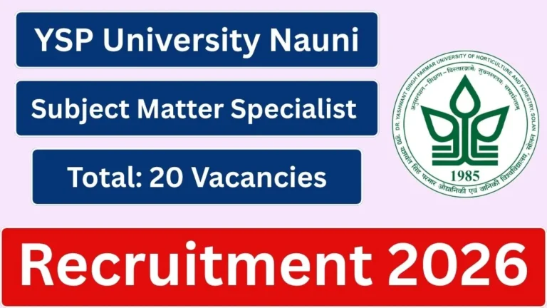 YSP University Nauni Recruitment 2026 Apply Offline for 20 Job Trainee Subject Matter Specialist Posts