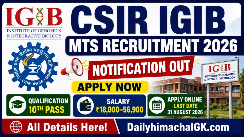 CSIR IGIB MTS Recruitment 2026 Notification OUT, Apply Now