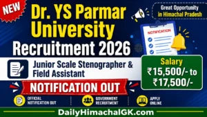 Dr. YS Parmar University Recruitment 2026