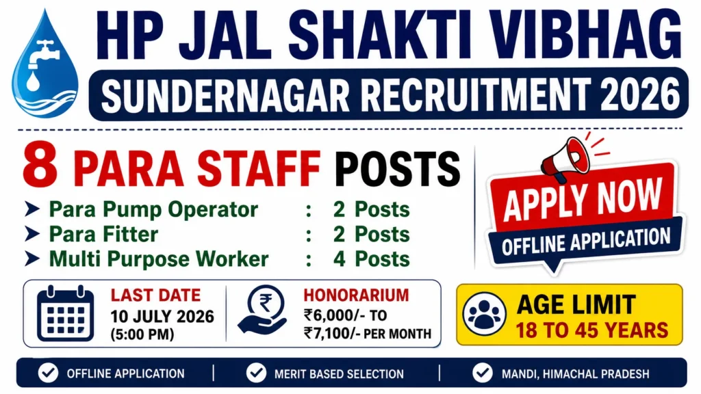 HP Jal Shakti Vibhag Sundernagar Recruitment 2026