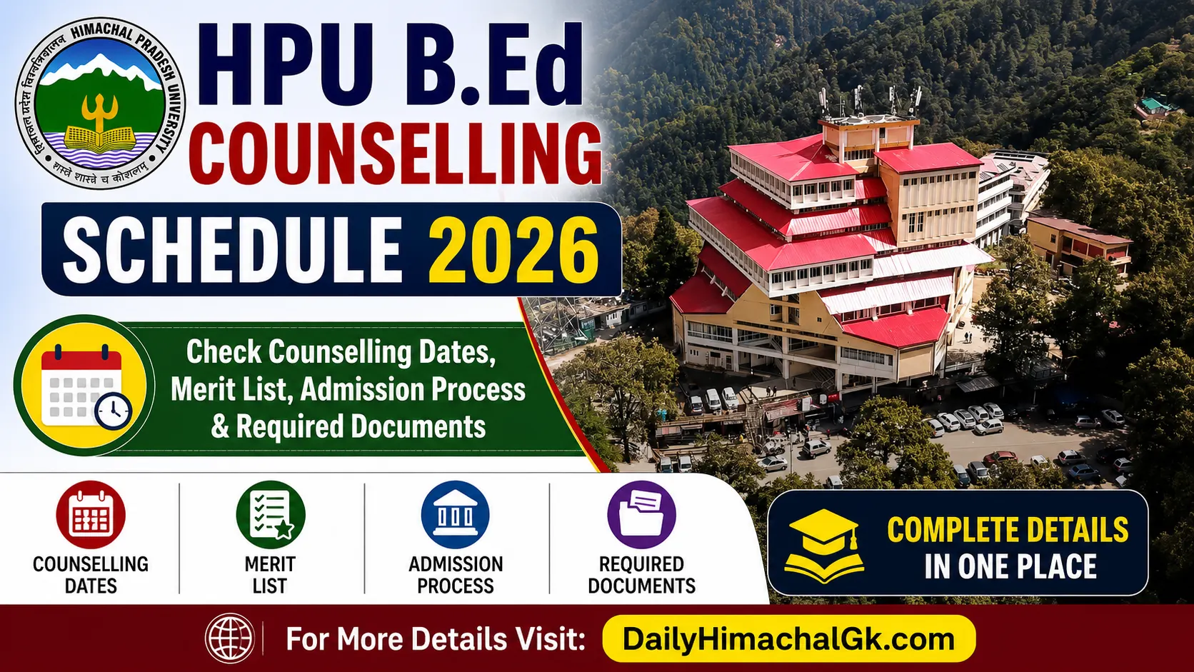 HPU B.Ed Counselling Schedule 2026 Check Counselling Dates, Merit List, Admission Process & Required Documents
