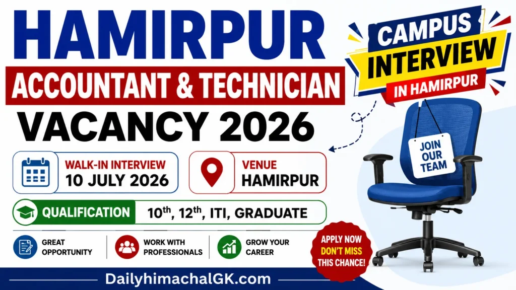 Hamirpur Accountant & Technician Vacancy 2026 Campus Interview in Hamirpur