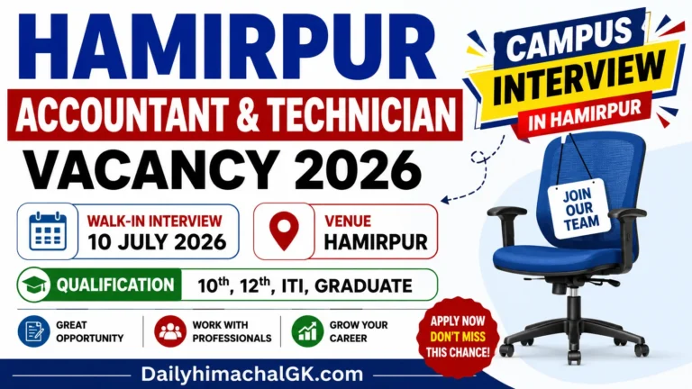 Hamirpur Accountant & Technician Vacancy 2026 Campus Interview in Hamirpur