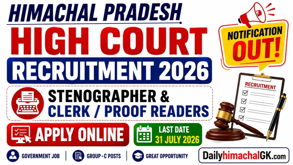 Himachal Pradesh High Court Recruitment 2026 Notification Out for Stenographer & ClerkProof Readers Posts, Apply Online