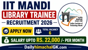 IIT Mandi Library Trainee Recruitment 2026 Apply Now, Salary Upto Rs. 22,000 - per month