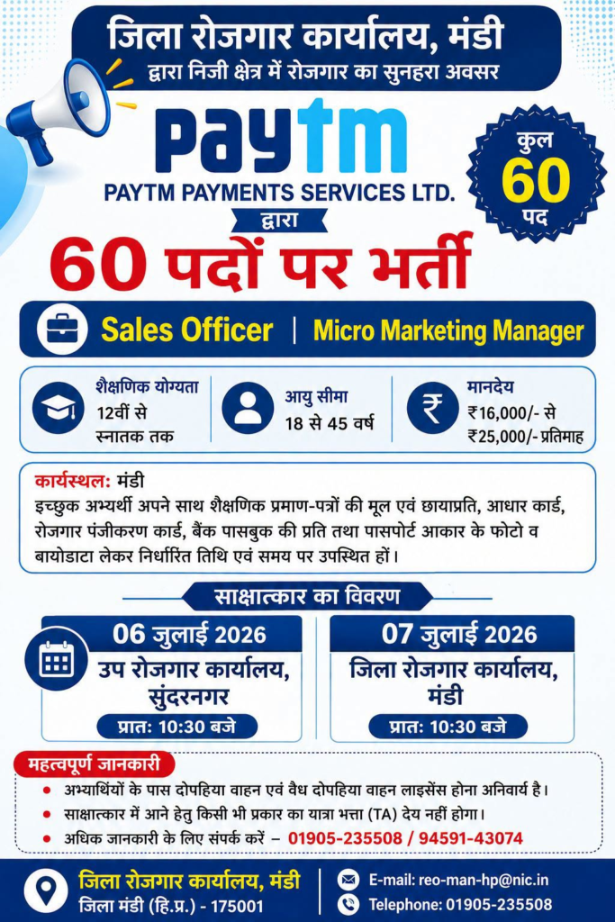 Paytm Payments Services Ltd Sales Officer & Mirco Marketing Manager Vacancy 2026