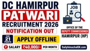 DC Hamirpur Patwari Recruitment 2026 Notification Out for 21 Posts, Apply Offline