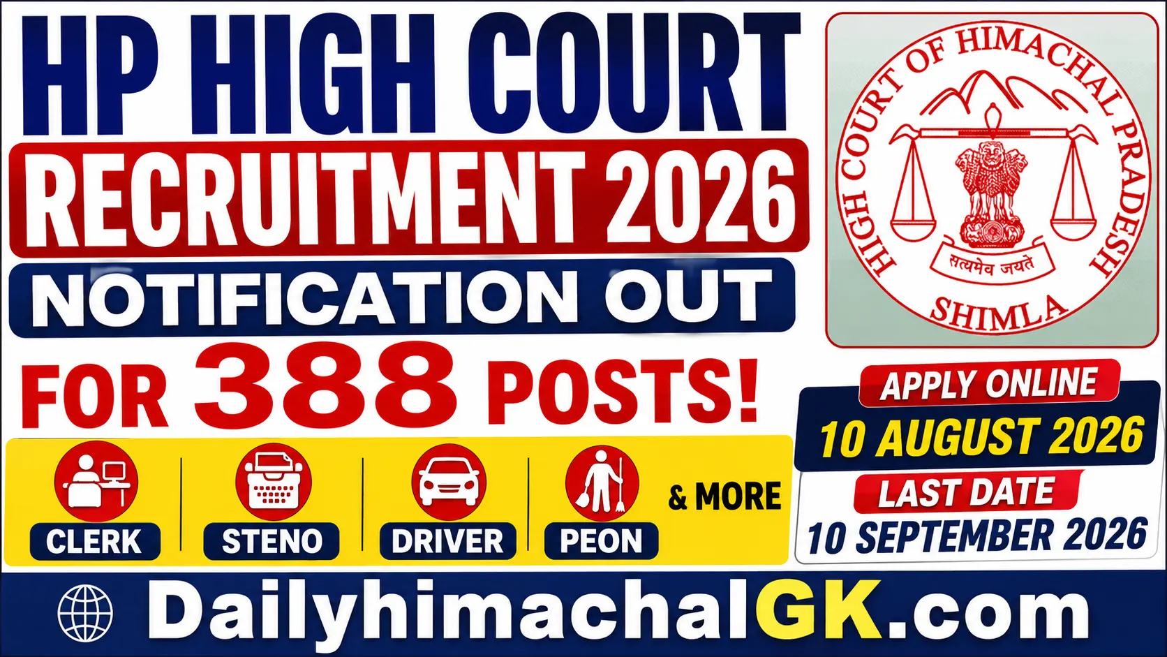 HP High Court Recruitment 2026 Notification Out for 388 Posts, Apply Online