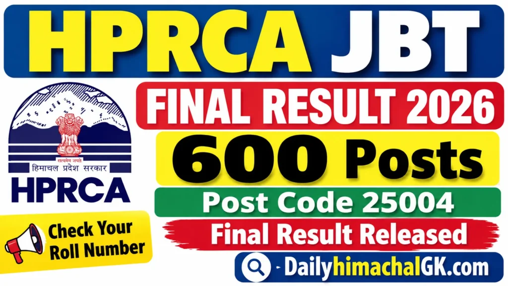 HPRCA JBT Final Result 2026 Out – 600 Posts, Post Code 25004 Final Result Released