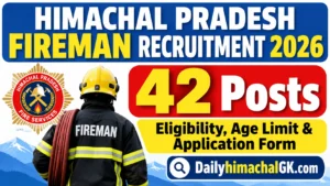 Himachal Pradesh Fireman Recruitment 2026 – 42 Posts, Eligibility, Age Limit & Application Form