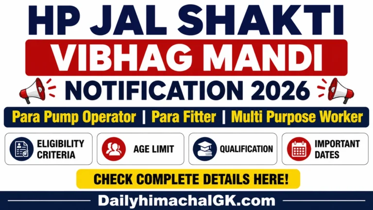 Himachal Pradesh Jal Shakti Vibhag Mandi Recruitment 2026 Notification out for 10 Posts, Apply Offline