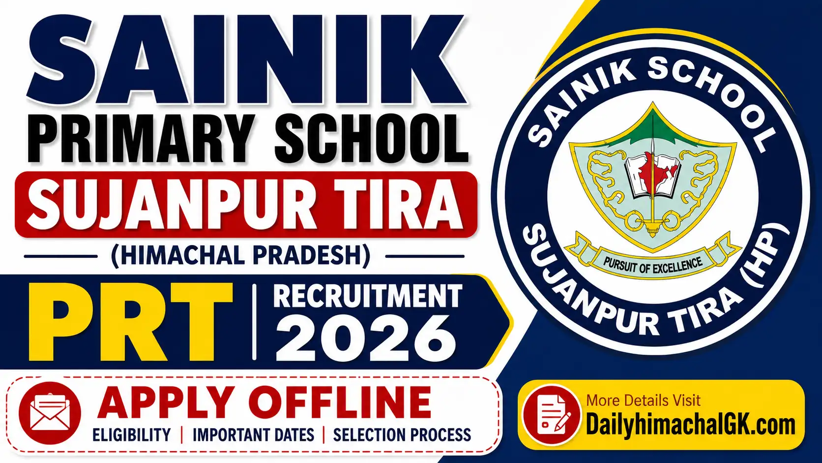 Sainik Primary School Sujanpur Tira PRT Recruitment 2026