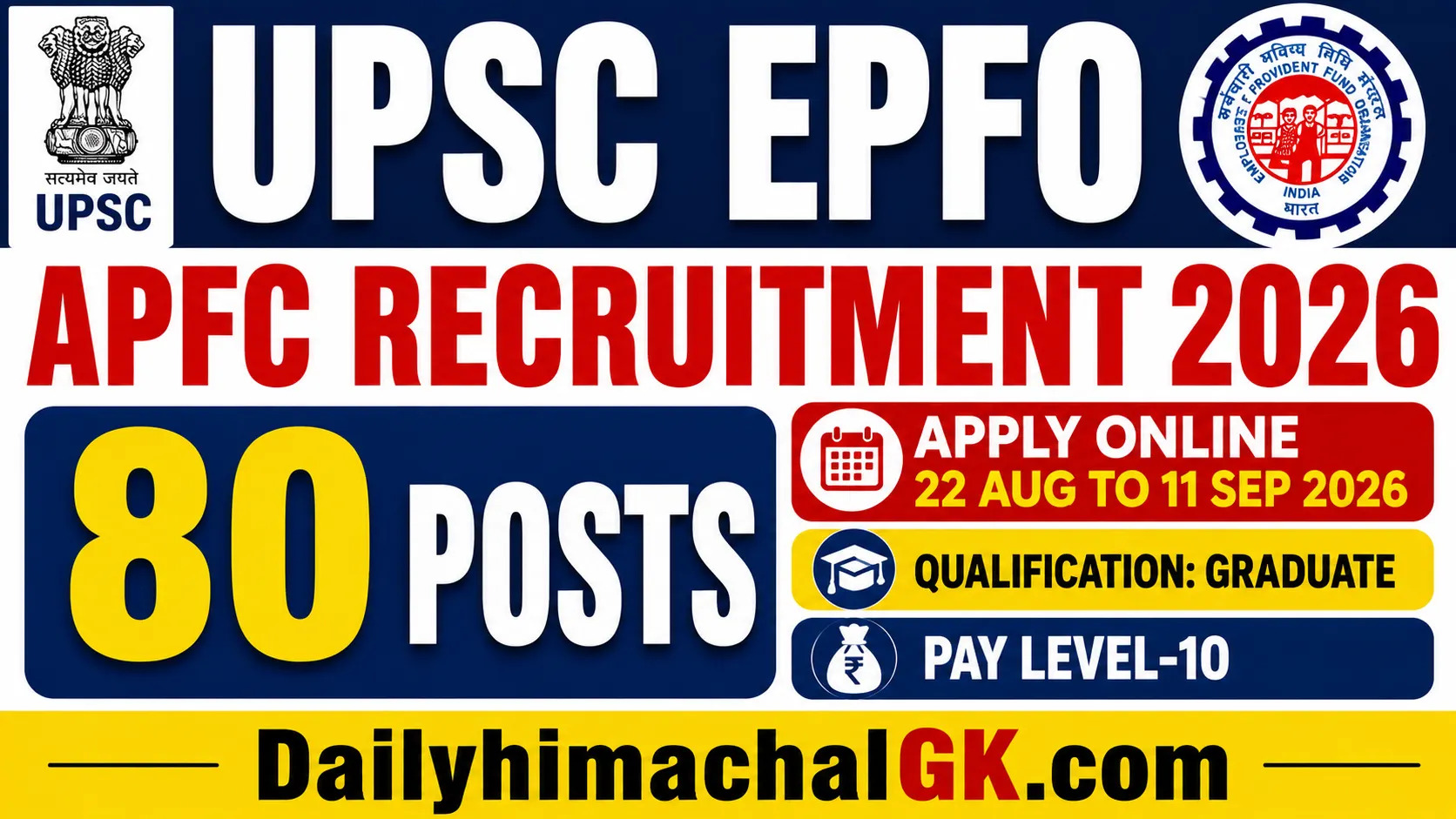 UPSC EPFO APFC Recruitment 2026 – 80 Posts, Eligibility, Salary & Apply Online