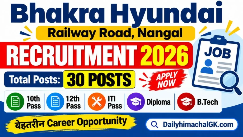 Bhakra Hyundai Railway Road Nangal Recruitment 2026