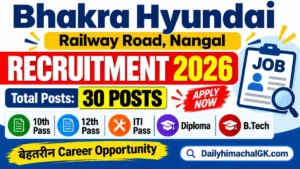 Bhakra Hyundai Railway Road Nangal Recruitment 2026