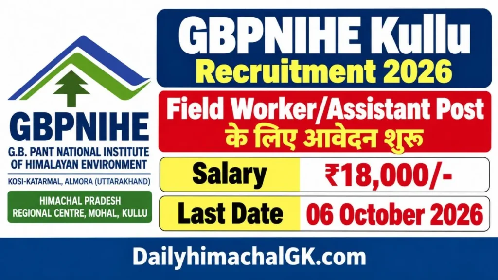 GBPNIHE Kullu Recruitment 2026 Field Worker Assistant Post के लिए आवेदन शुरू, Salary ₹18,000