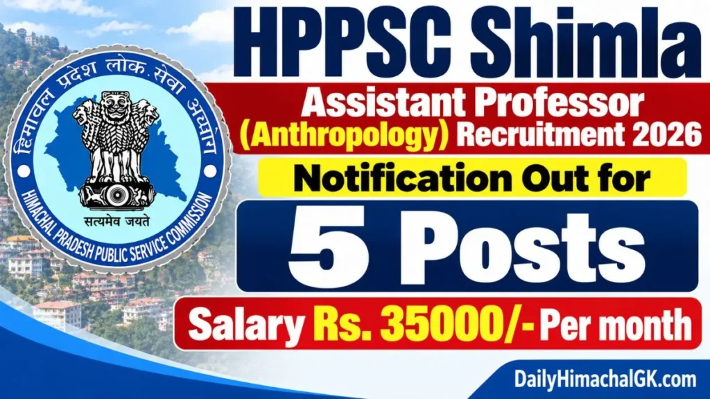 HPPSC Shimla Assistant Professor (Anthropology) Recruitment 2026