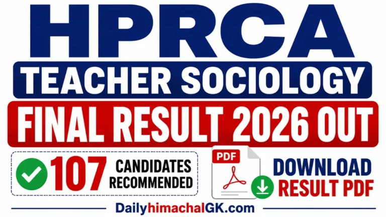 HPRCA Sociology Teacher Final Result 2026 Out Download Result Pdf