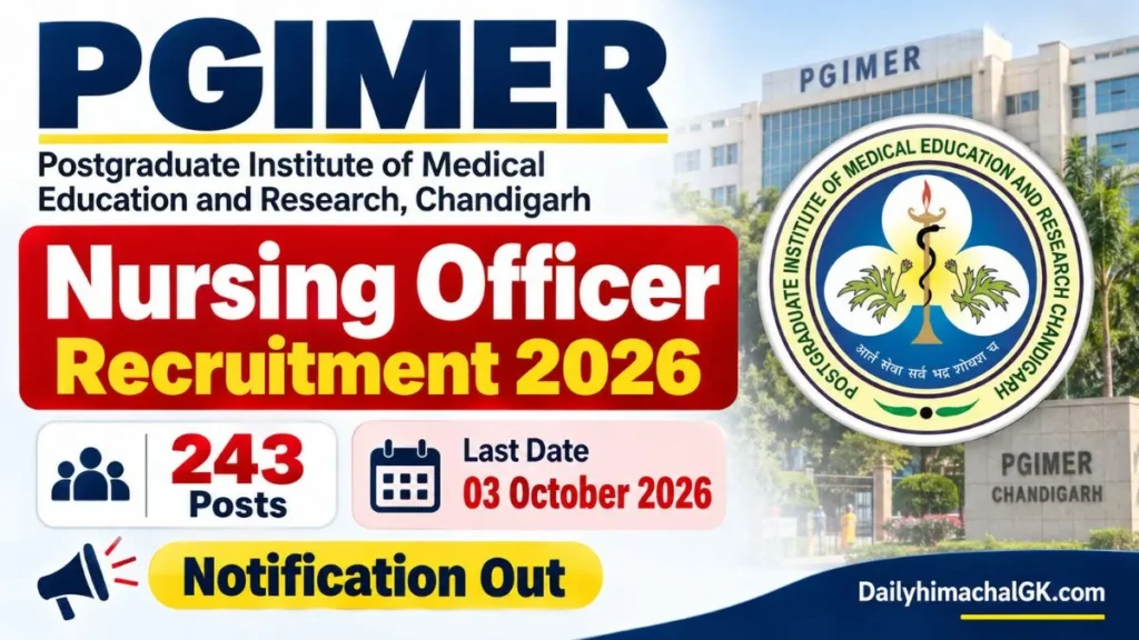 PGIMER Nursing Officer Recruitment 2026 Notification Out for 243 Posts