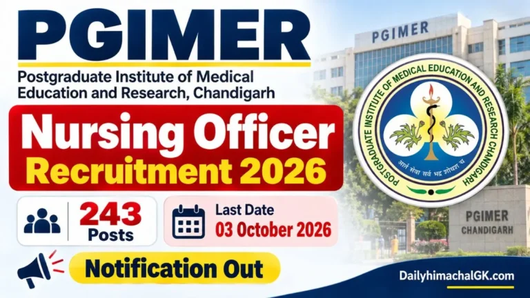 PGIMER Nursing Officer Recruitment 2026 Notification Out for 243 Posts